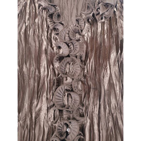 Toffee Apple Brown Satin Crinkle Ruffle Shirt XL Fairy Office Whimsigoth Regal - Picture 4 of 7